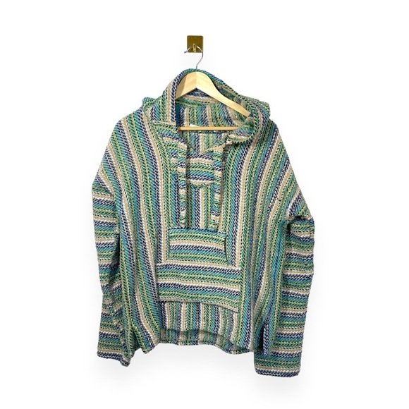 No Bad Days Unisex Baja Mexican “Rug” Hoodie in Blue/Green Multi - Picture 1 of 8